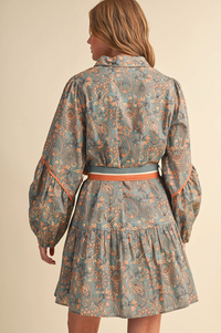 Paisley Button Down Belted Mini Dress