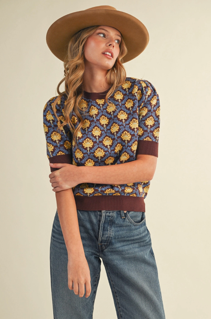 Floral Short Sleeve Sweater