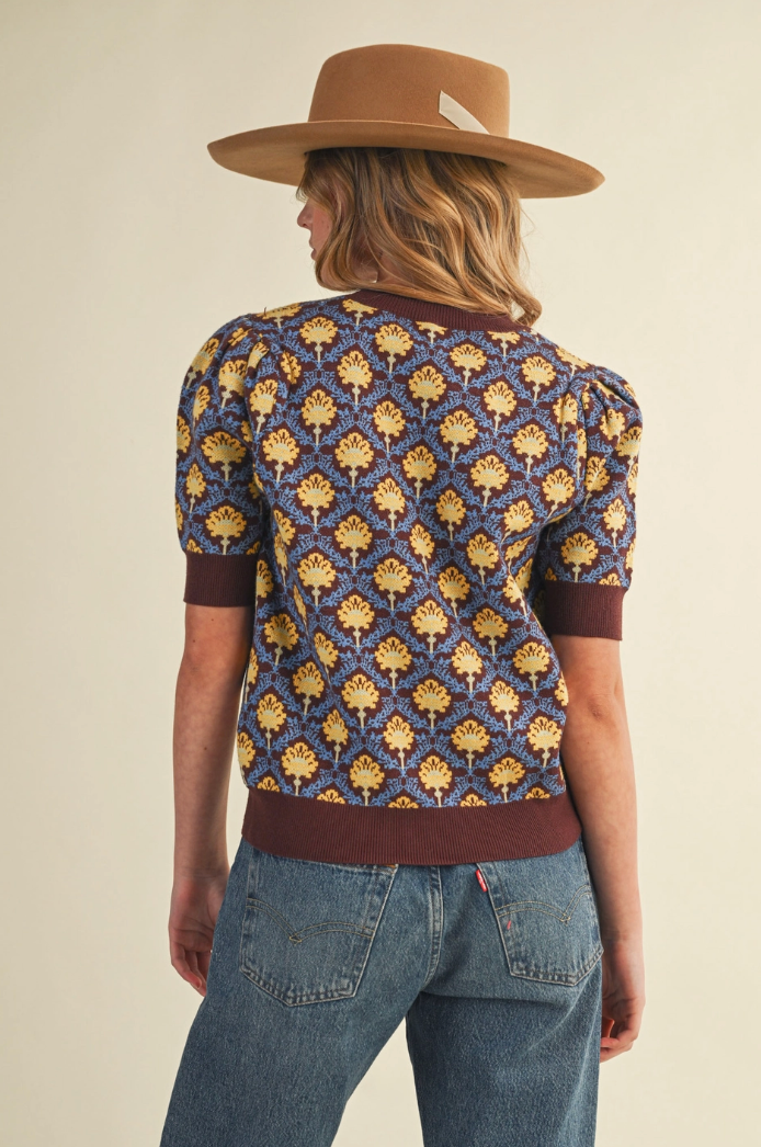 Floral Short Sleeve Sweater