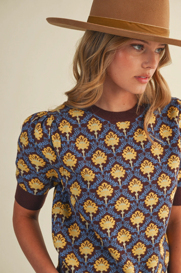 Floral Short Sleeve Sweater