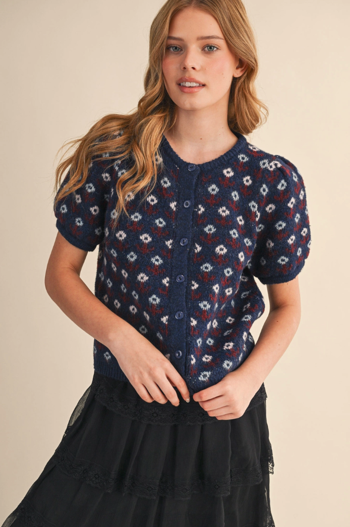 Floral Short Sleeve Cardigan