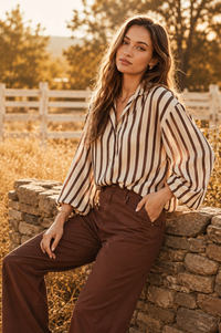 Bubble Sleeve Striped Blouse