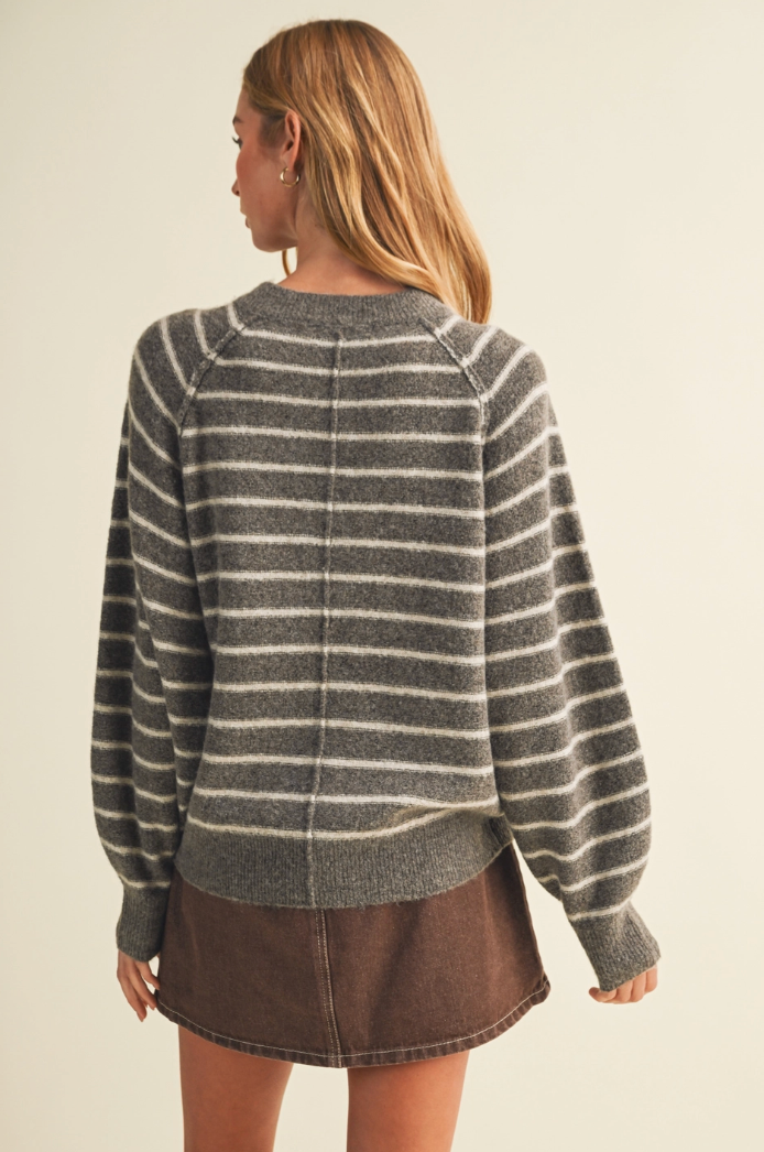 Button Front Stripe Pullover