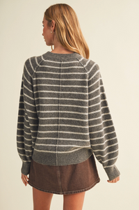 Button Front Stripe Pullover