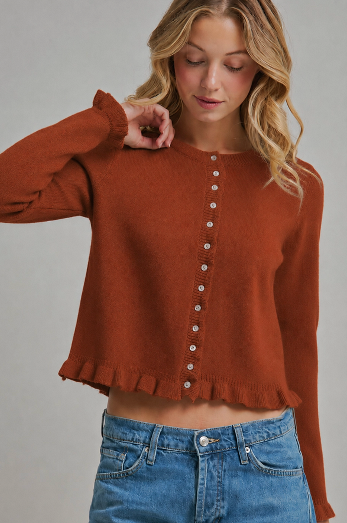 Button Down Ruffled Cardigan