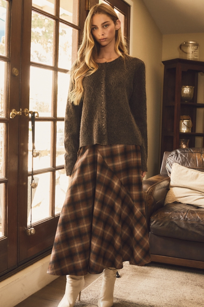 Plaid Pattern Midi Skirt