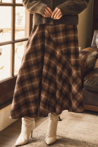 Plaid Pattern Midi Skirt
