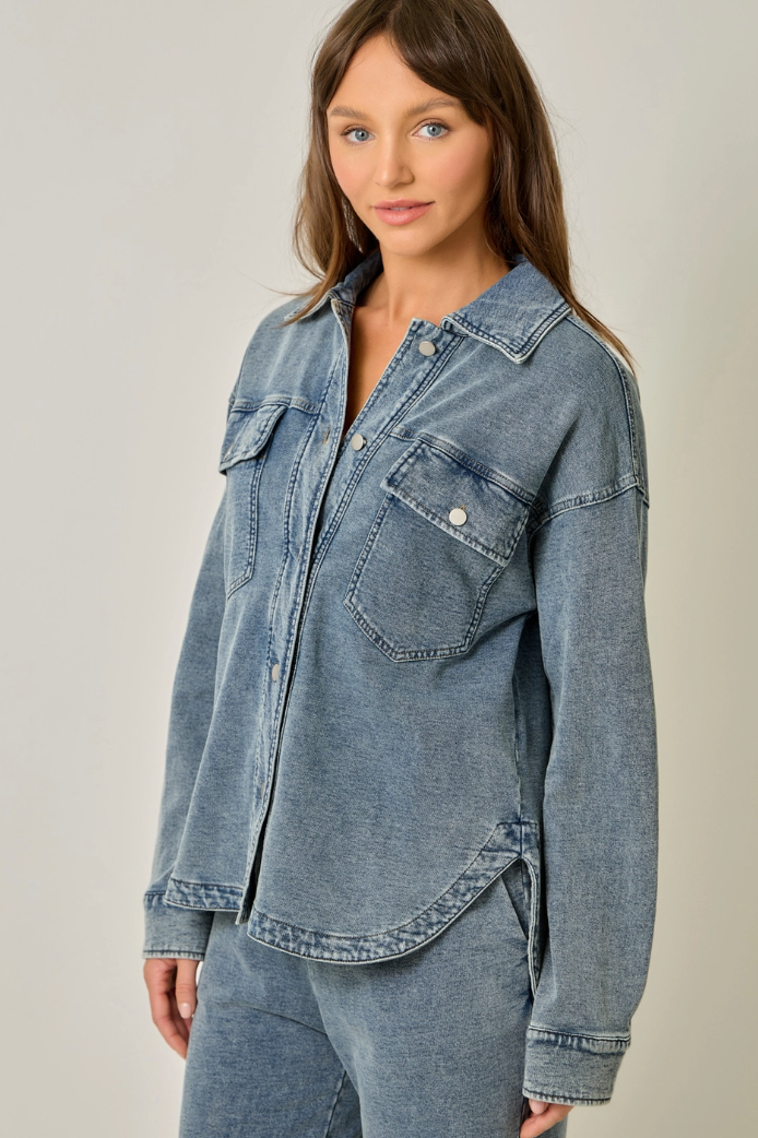 Washed Knit Denim Shacket
