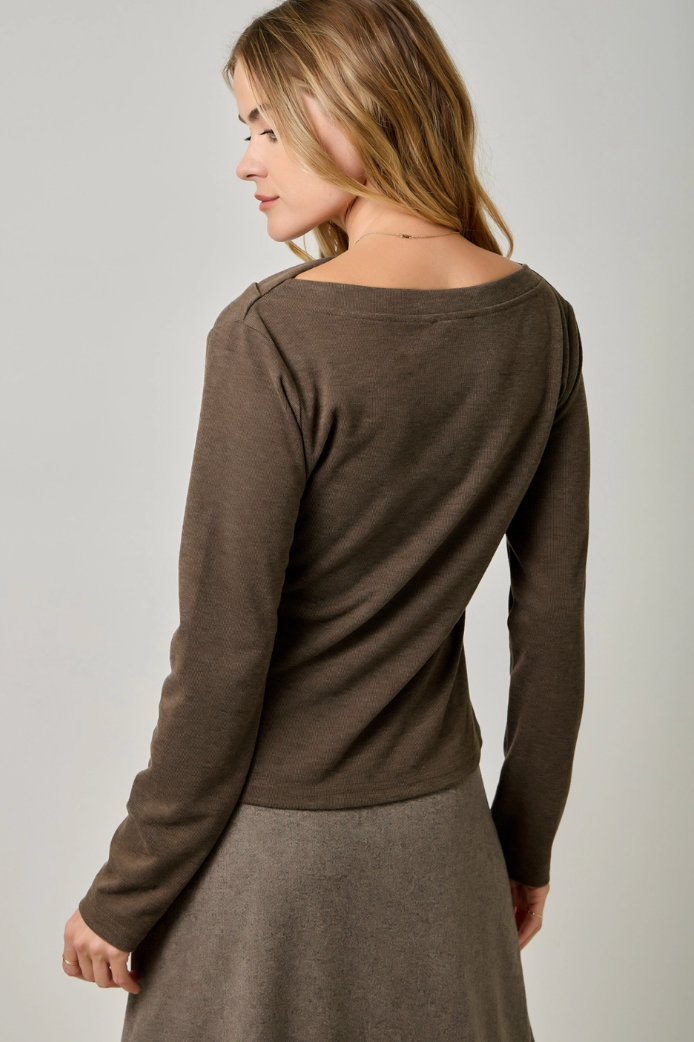 Wool Blend Boat Neck Top