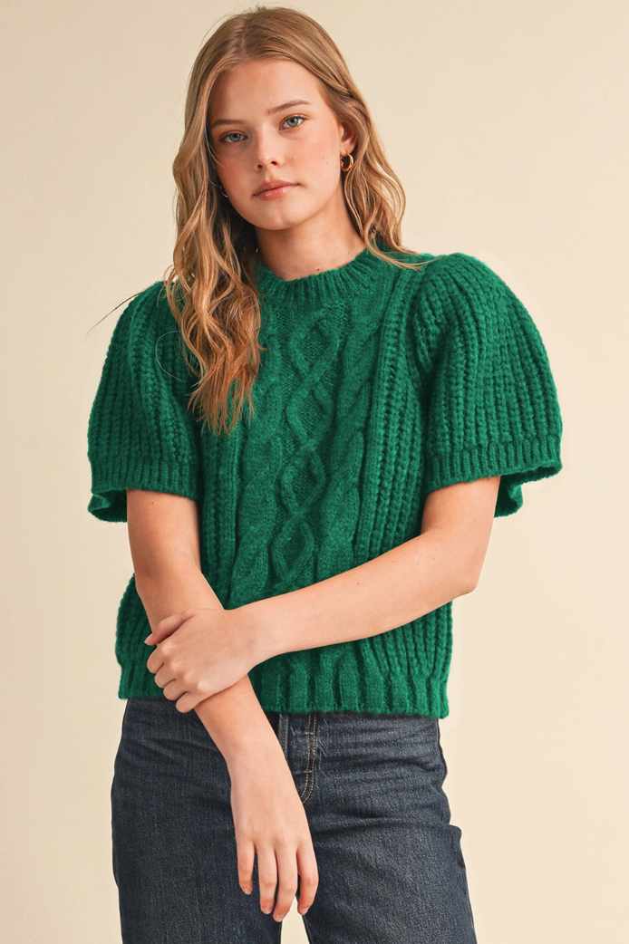 Short Sleeve Cable Knit Sweater