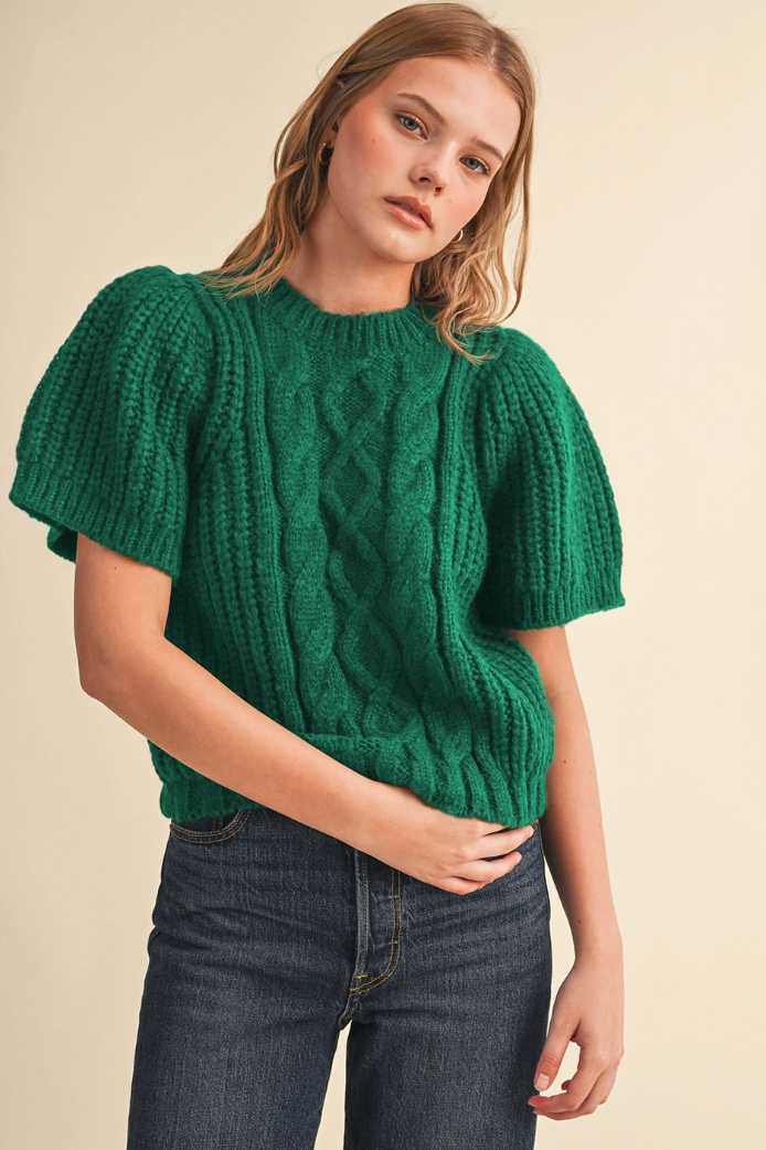 Short Sleeve Cable Knit Sweater