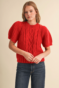 Short Sleeve Cable Knit Sweater