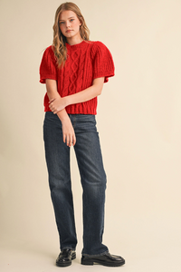 Short Sleeve Cable Knit Sweater