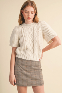 Short Sleeve Cable Knit Sweater