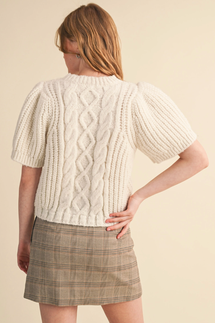 Short Sleeve Cable Knit Sweater