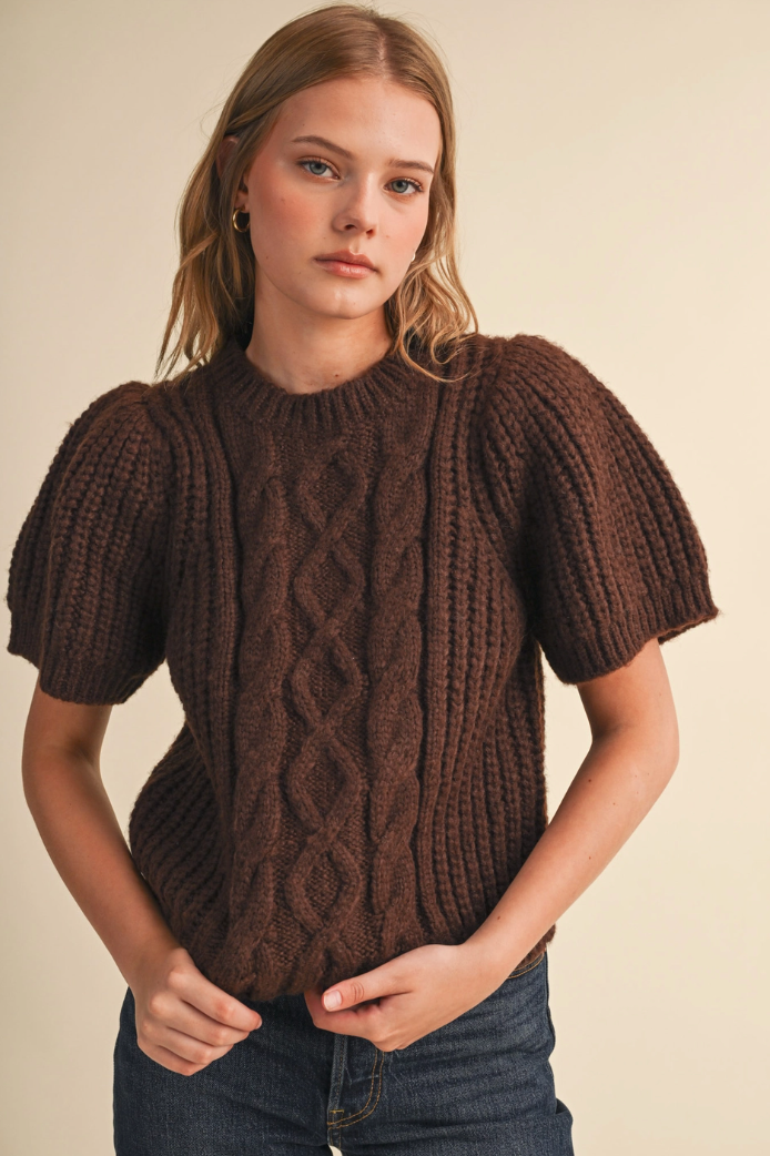 Short Sleeve Cable Knit Sweater