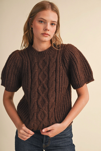 Short Sleeve Cable Knit Sweater