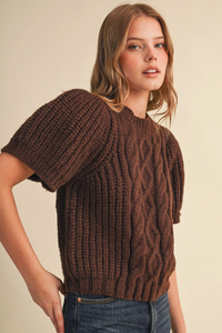 Short Sleeve Cable Knit Sweater