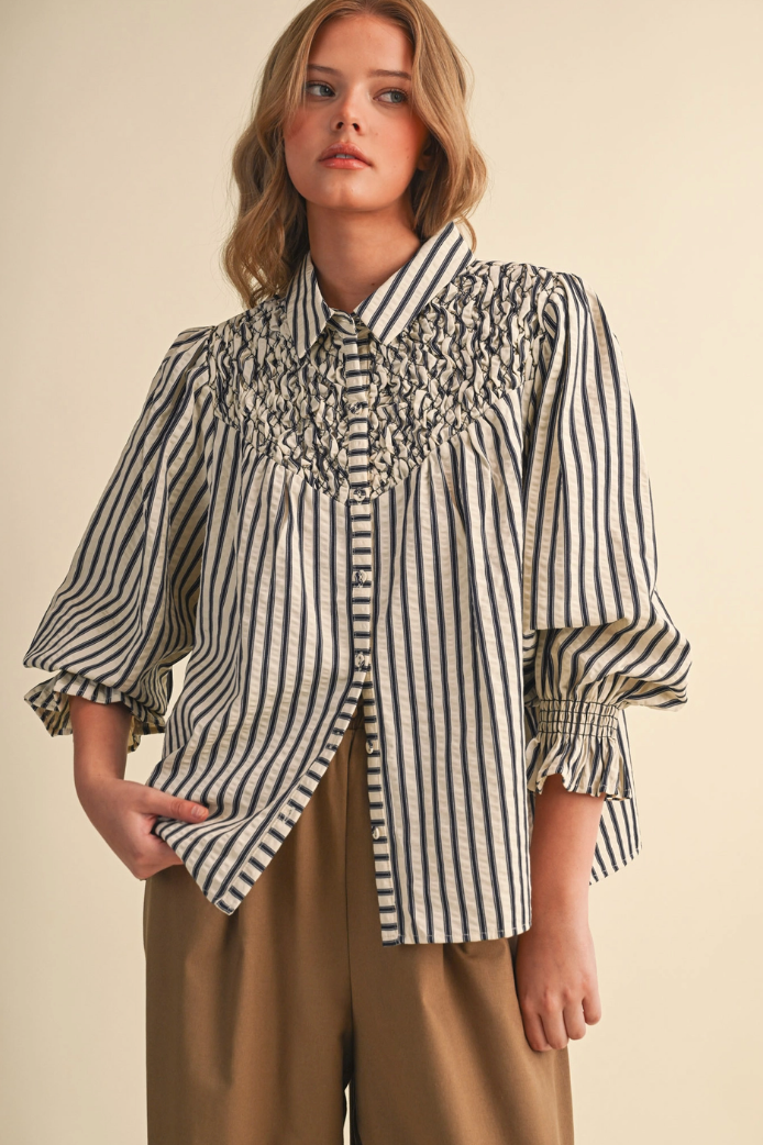 Striped Top with Smocked Yoke