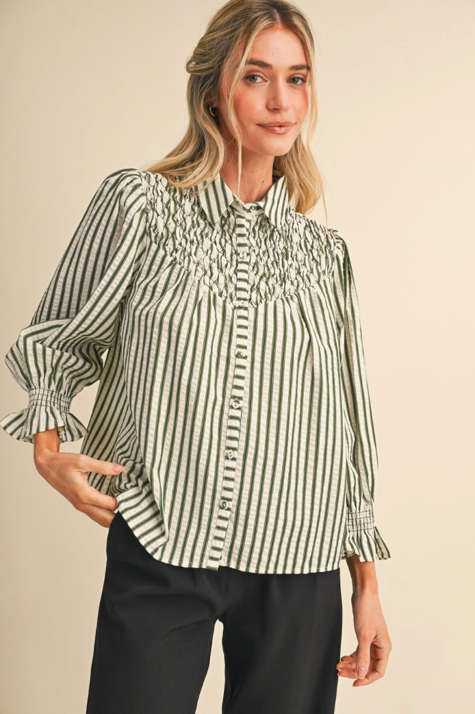 Striped Top with Smocked Yoke