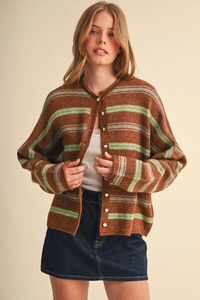 Striped Cardigan with Rolled Edges