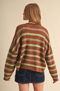Striped Cardigan with Rolled Edges