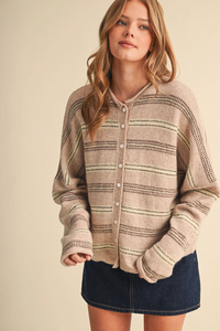 Striped Cardigan with Rolled Edges