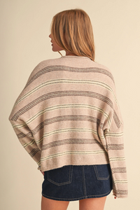 Striped Cardigan with Rolled Edges