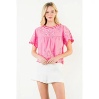 Short Sleeve Embroidery Detailing Top