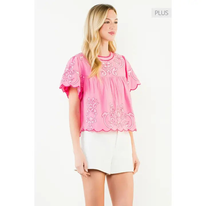 Short Sleeve Embroidery Detailing Top