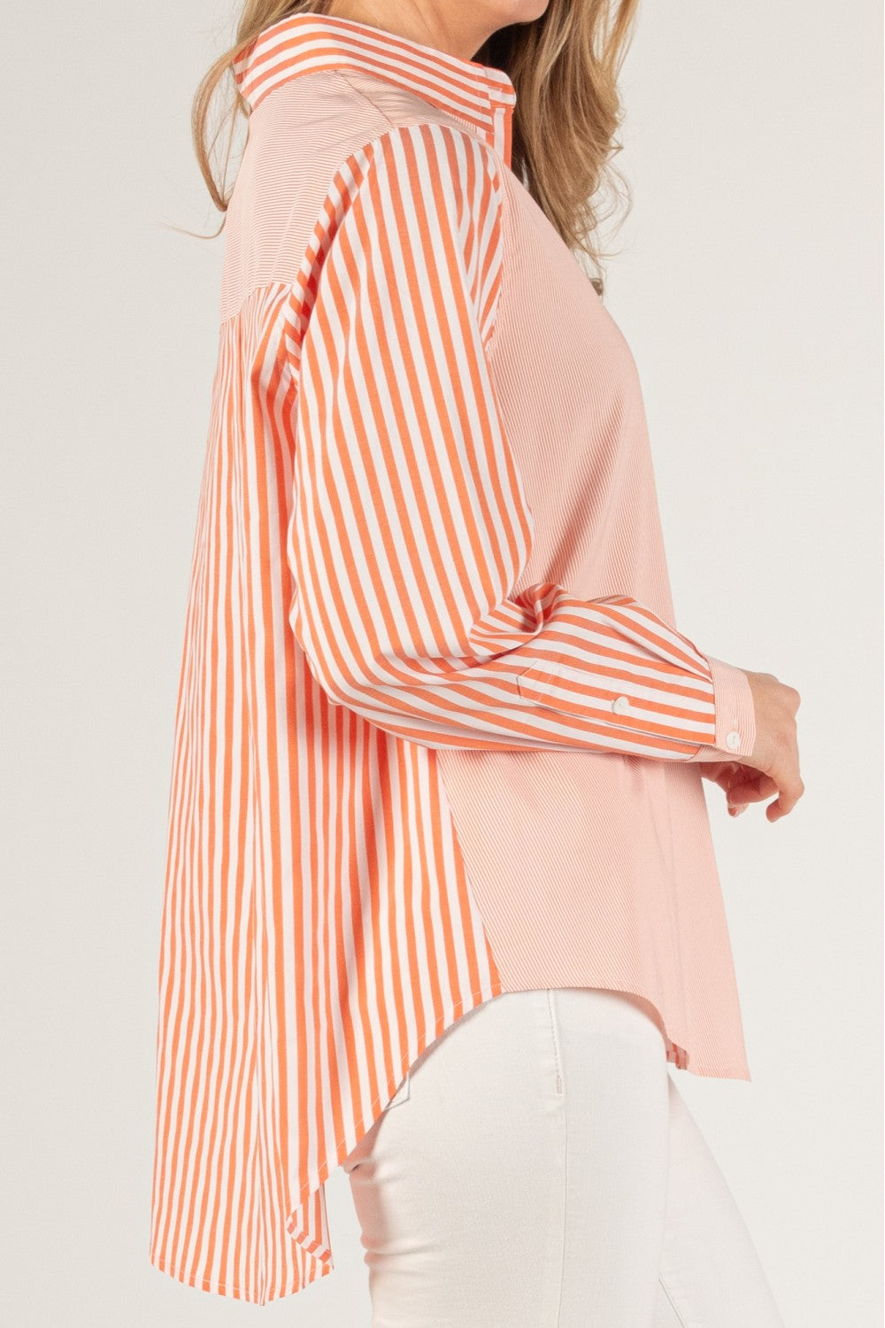 Contrast Stripe Button Up Top