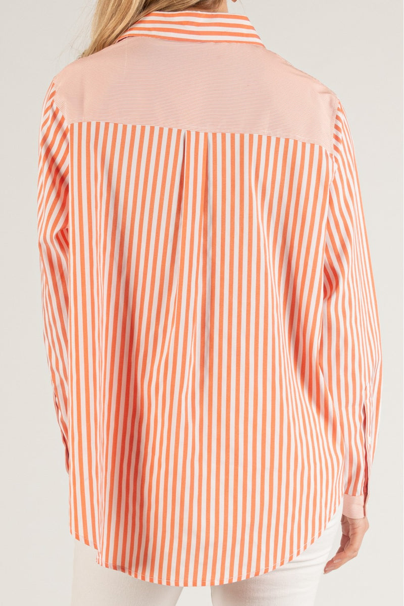 Contrast Stripe Button Up Top