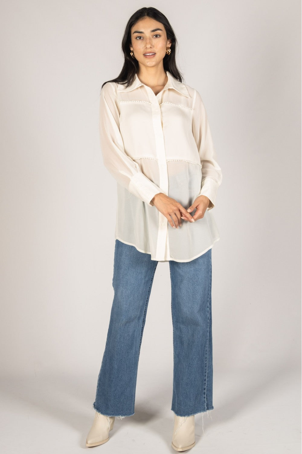 Satin Contrast Sheer Top