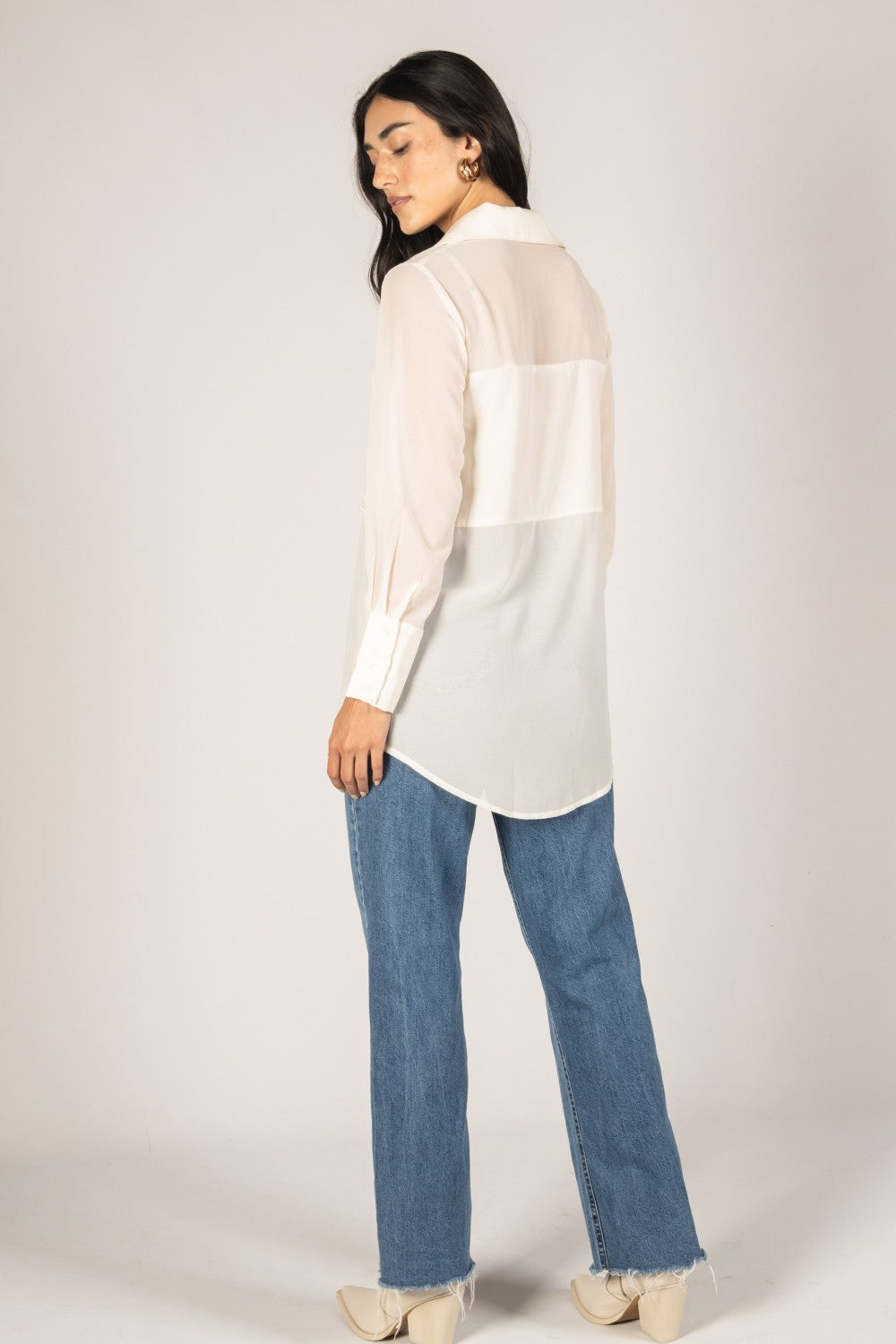 Satin Contrast Sheer Top