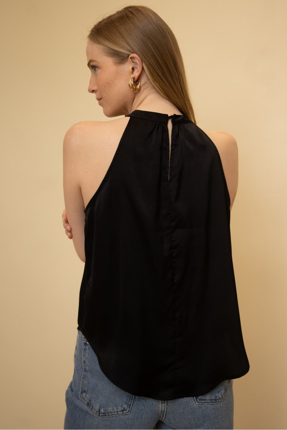 Satin High Neck Halter Top