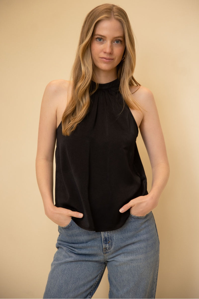 Satin High Neck Halter Top