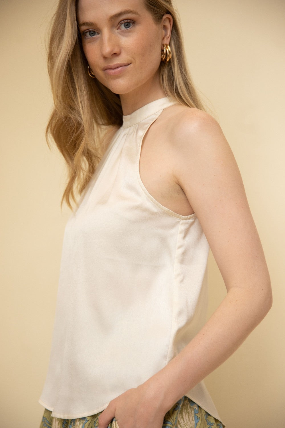 Satin High Neck Halter Top