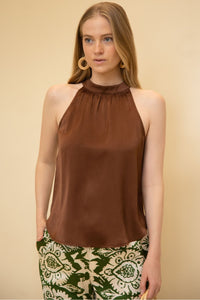 Satin High Neck Halter Top