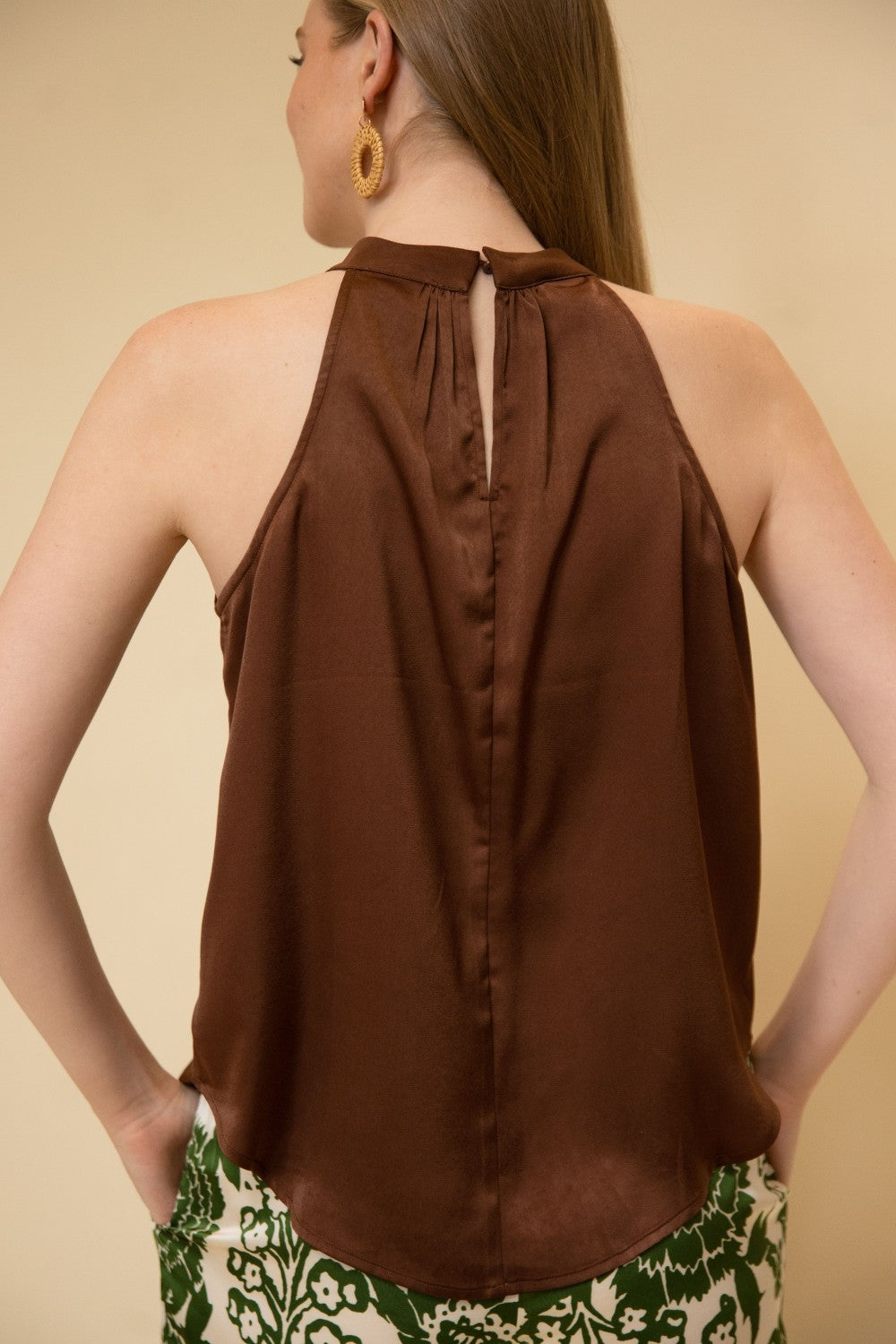 Satin High Neck Halter Top