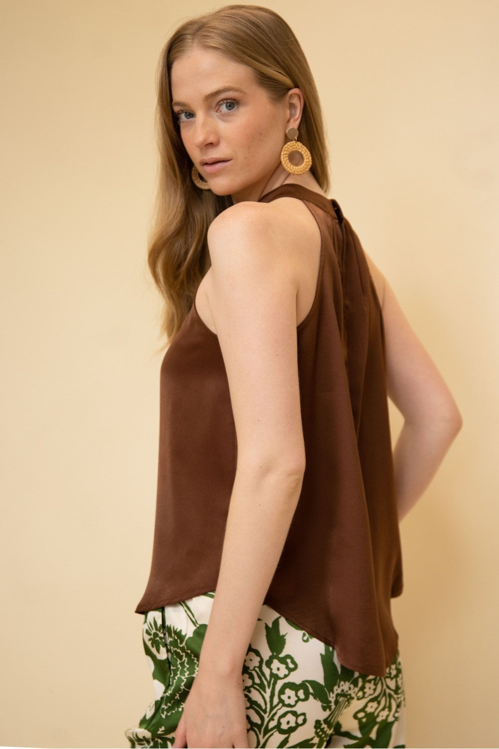 Satin High Neck Halter Top