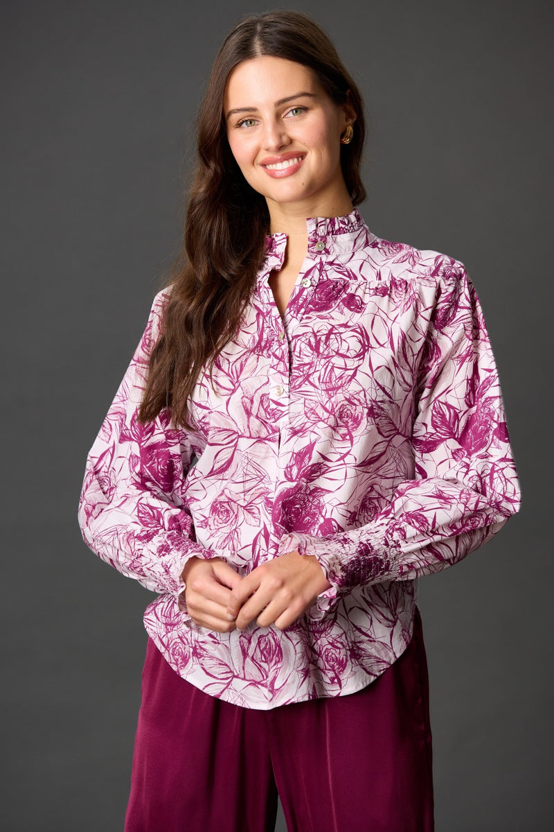 Smocked Cuff Ruffle Top