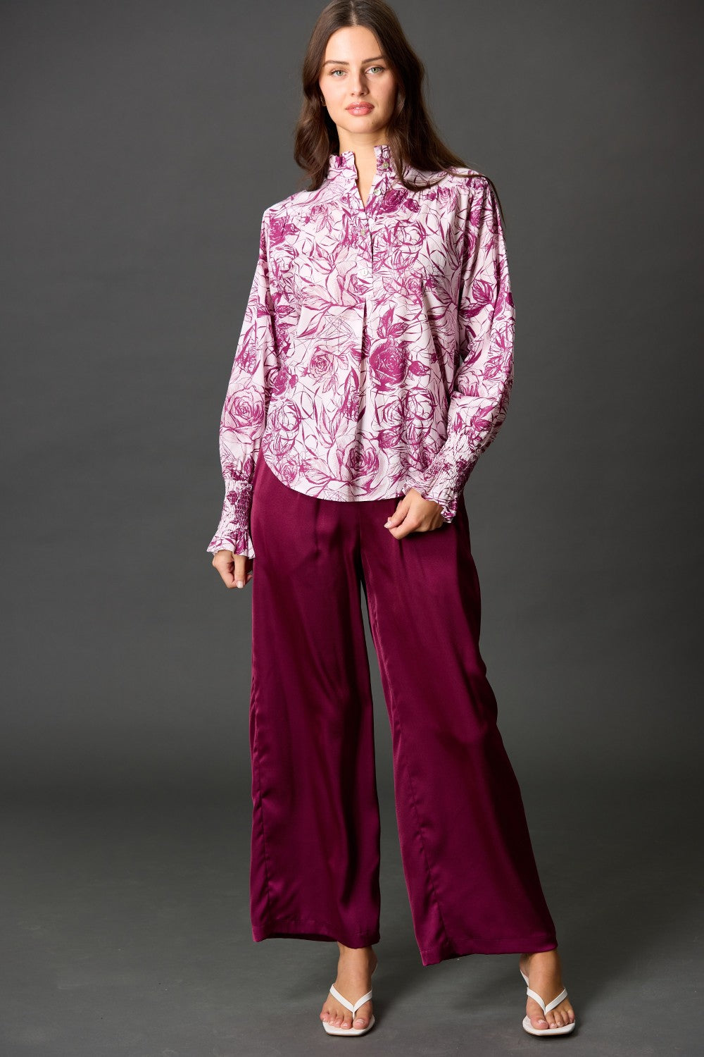 Smocked Cuff Ruffle Top