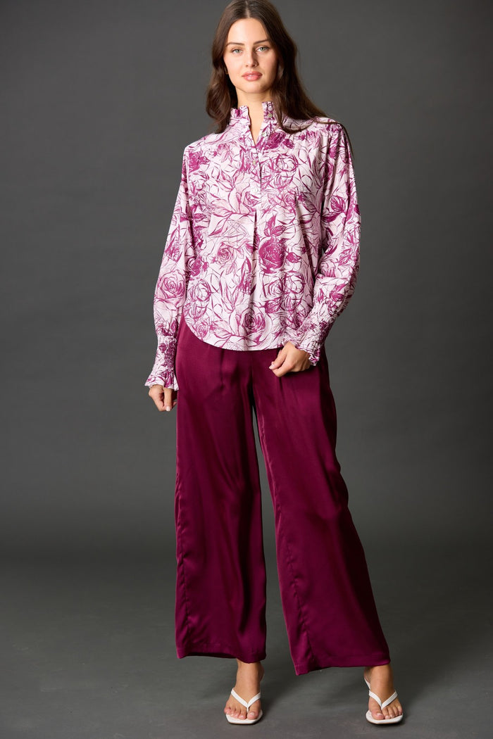 Smocked Cuff Ruffle Top