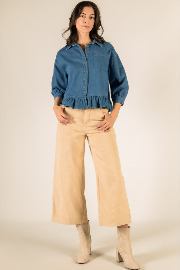 Ruffled Bottom Denim Top