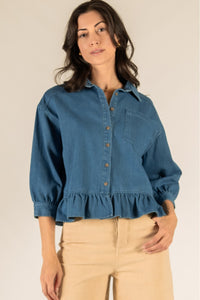 Ruffled Bottom Denim Top