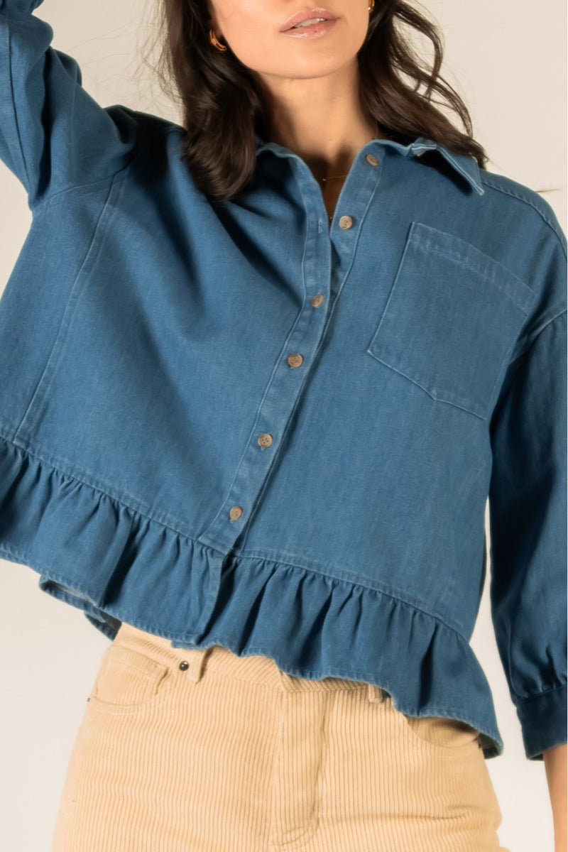 Ruffled Bottom Denim Top