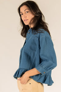 Ruffled Bottom Denim Top
