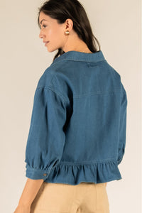 Ruffled Bottom Denim Top
