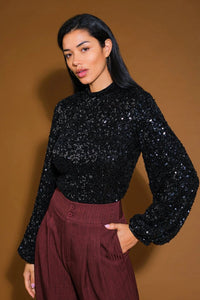 High Neck Sequin Top