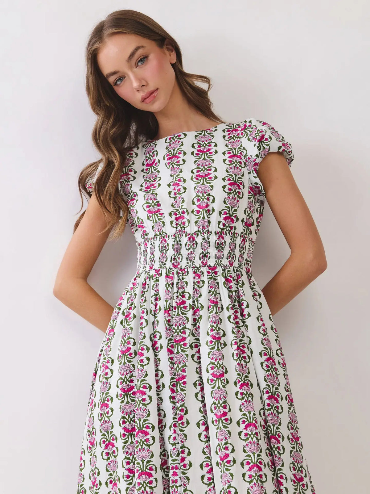 Floral Smocked Waist Midi Dress